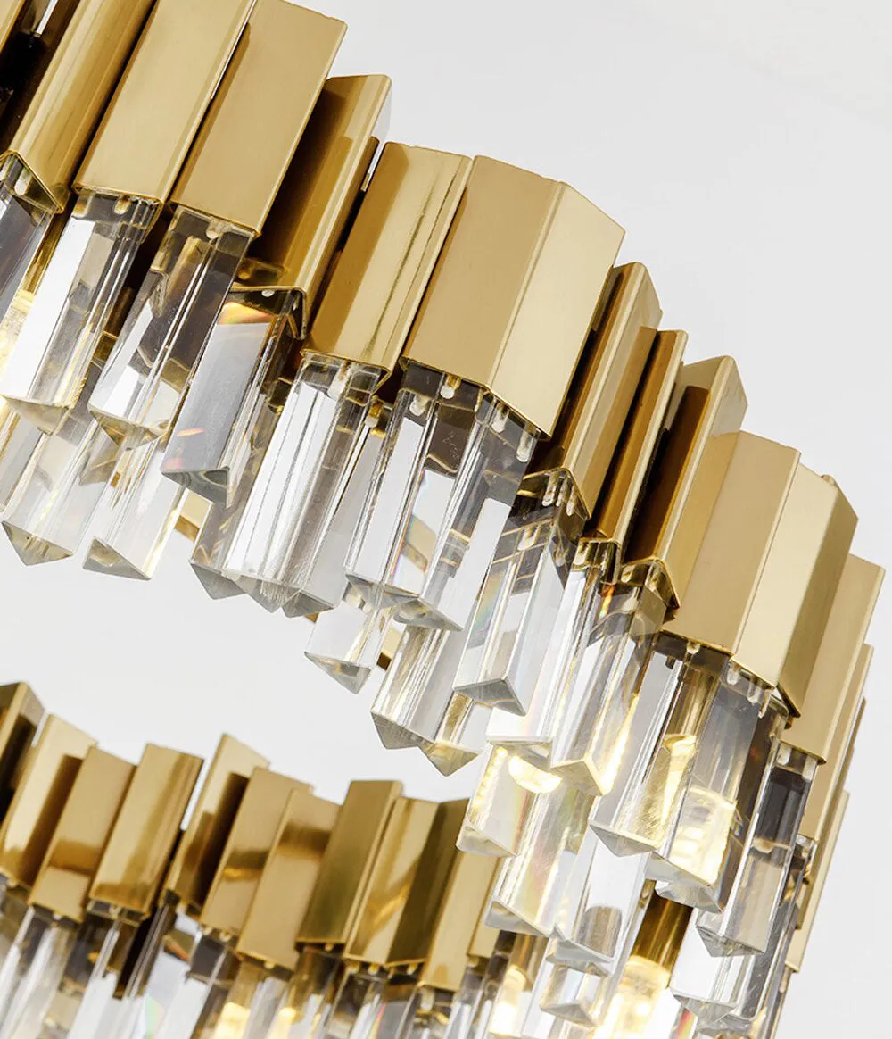 Round Gold and Crystal LED Semi Flush Mount