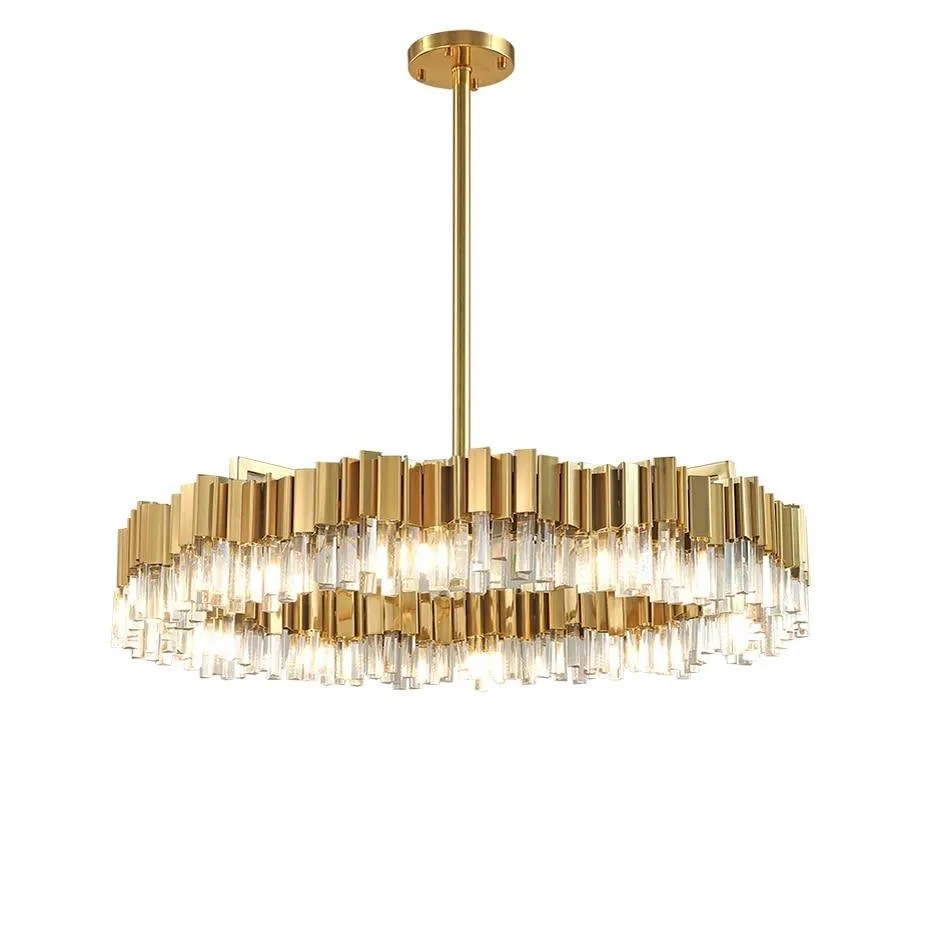 Round Gold and Crystal LED Semi Flush Mount