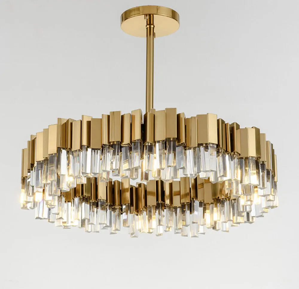 Round Gold and Crystal LED Semi Flush Mount