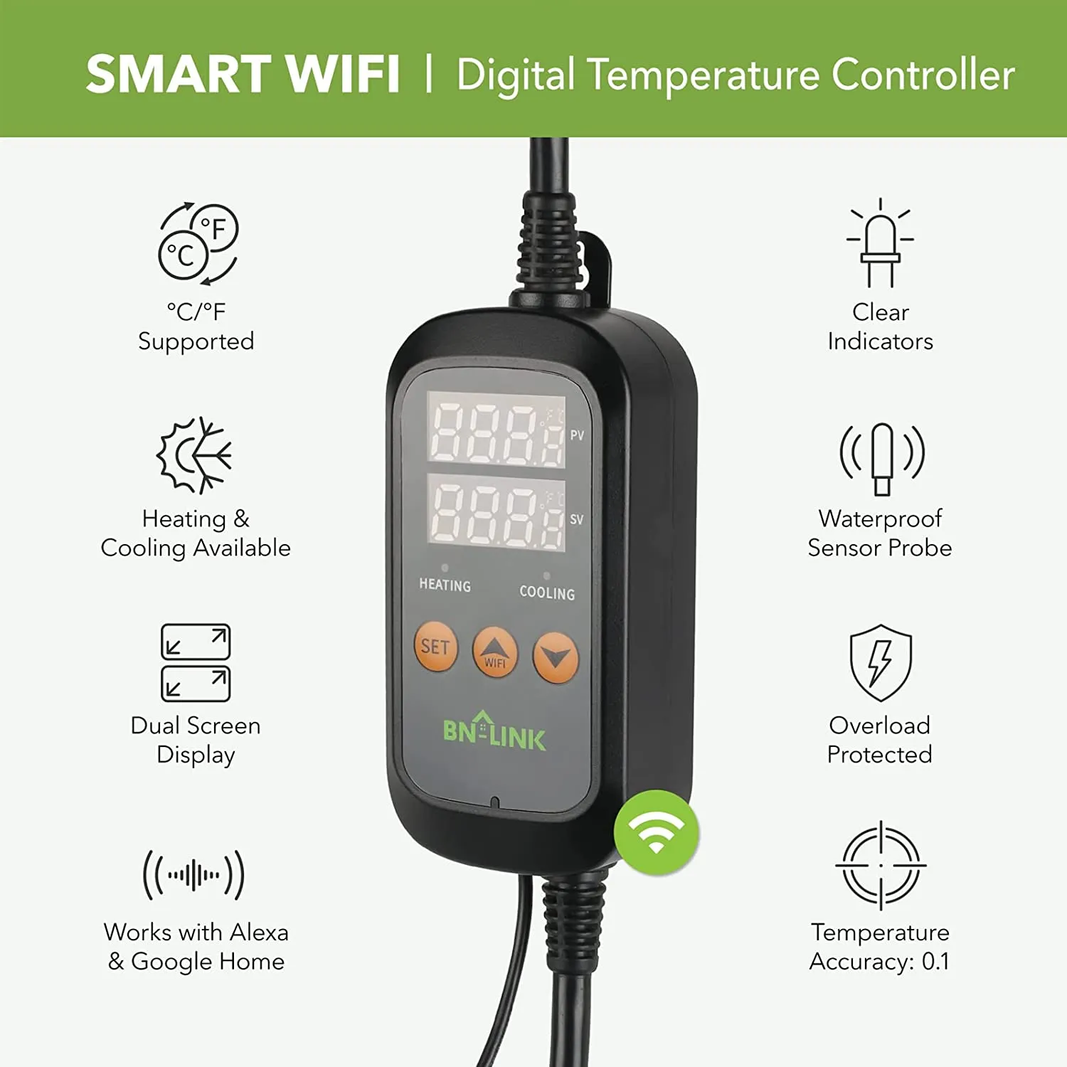 Smart WiFi Digital Temperature Controller Heating Cooling Works with Alexa and Google Home BN-LINK