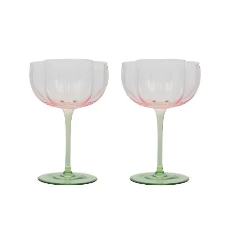 Tulip Wine Glass⎮Pink Green⎮Set of 2